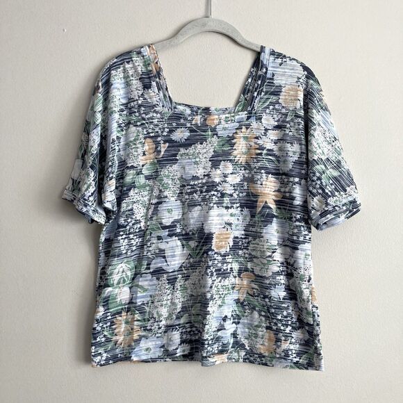Anthropologie Deedee Dolman Sleeved Top Size XS Blue Floral Square Neck Tee - Picture 2 of 10